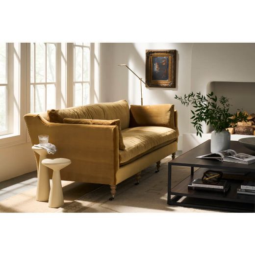 90” Madeline Sofa - Antiqued Amber Velvet-Blue Hand Home
