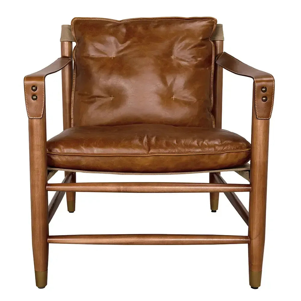 Luther Chair, Cuba Brown Leather W/Canvas-Blue Hand Home
