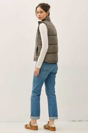 NEW COLOR-SUEDE LIKE PUFFER VEST-Blue Hand Home