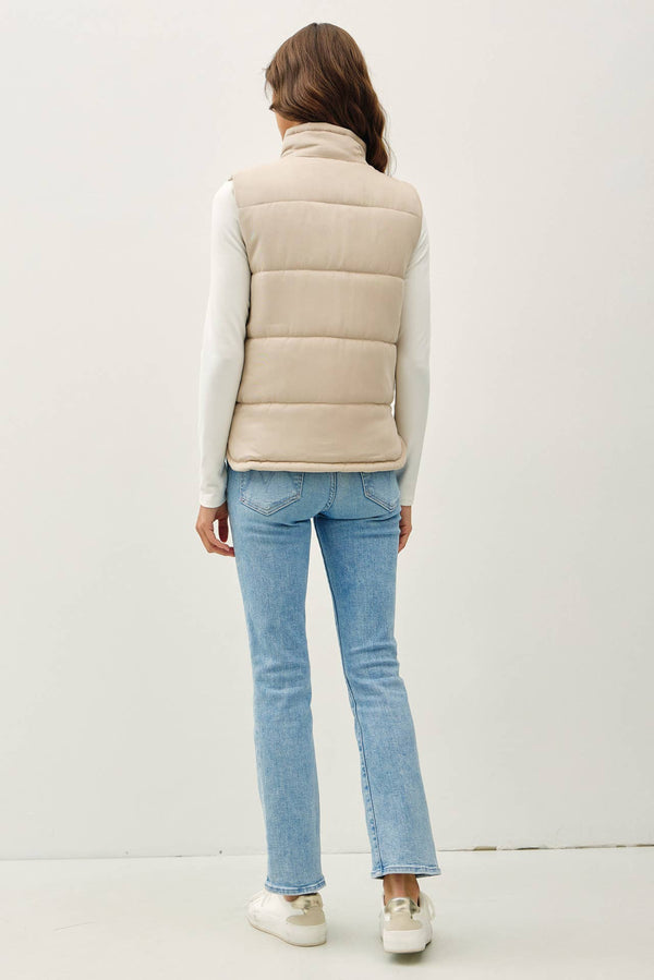 NEW COLOR-SUEDE LIKE PUFFER VEST-Blue Hand Home
