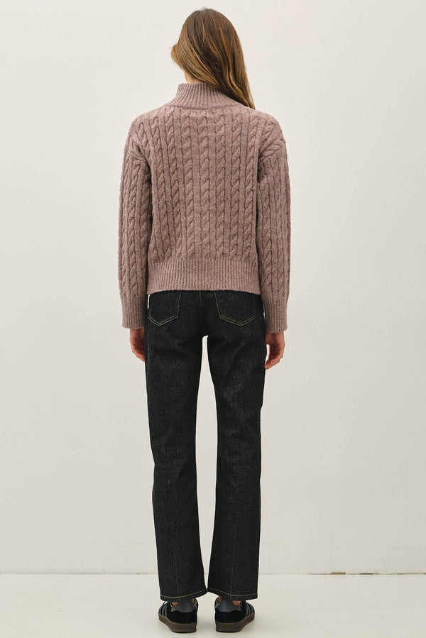 CABLE KNIT ZIP UP SWEATER JACKET W/ HIGH COLLAR-Blue Hand Home