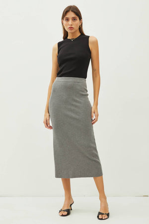 KNITTED HIGH RISE MIDI SKIRT-Blue Hand Home