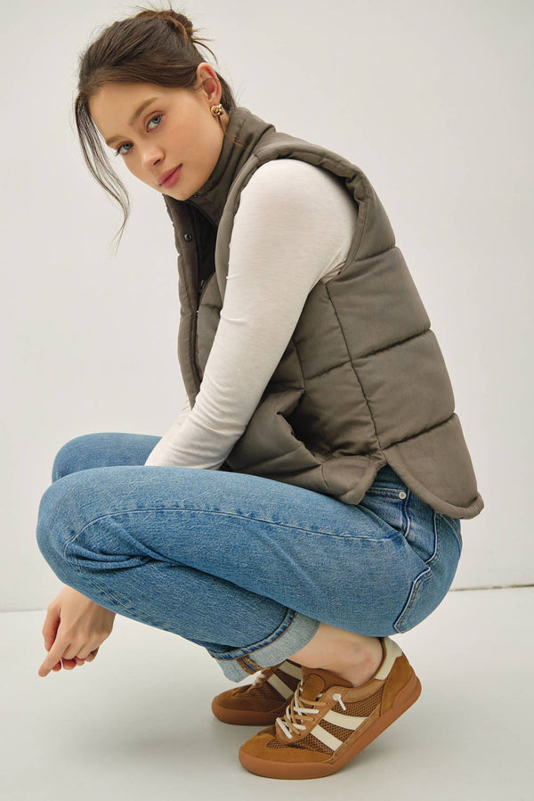 NEW COLOR-SUEDE LIKE PUFFER VEST-Blue Hand Home