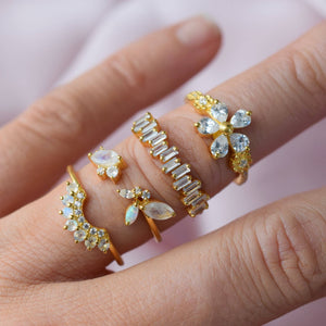 Moonstone and Diamond Rainbow Arc Ring-Blue Hand Home