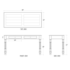 Console Desk w/ Barley Twist Leg In Straw Wash-Blue Hand Home