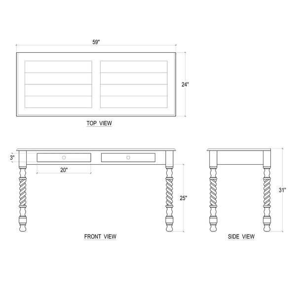 Console Desk w/ Barley Twist Leg In Straw Wash-Blue Hand Home