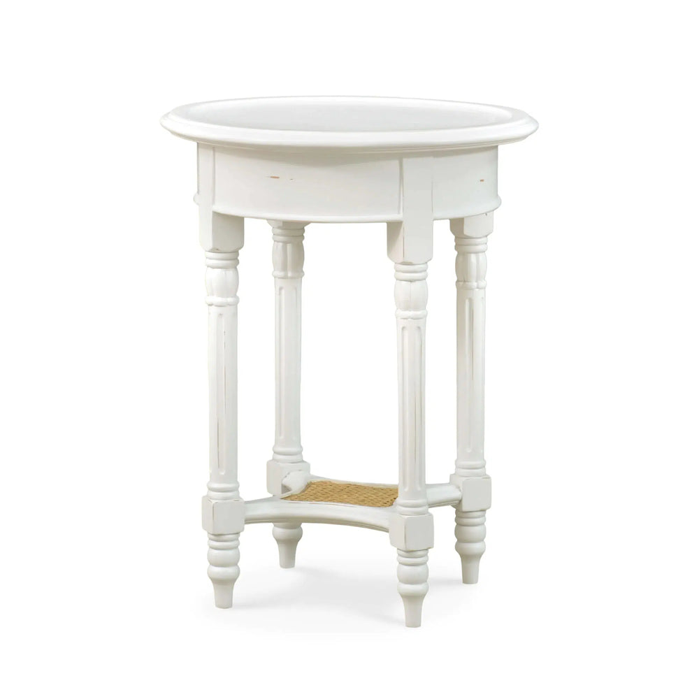 Montego Side Table In White Harvest w/ Rattan Natural Shelf-Blue Hand Home