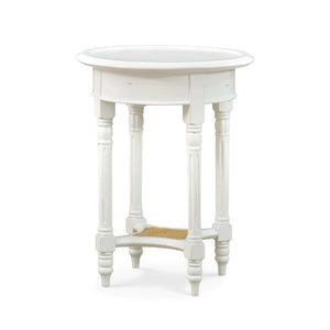 Montego Side Table In White Harvest w/ Rattan Natural Shelf-Blue Hand Home