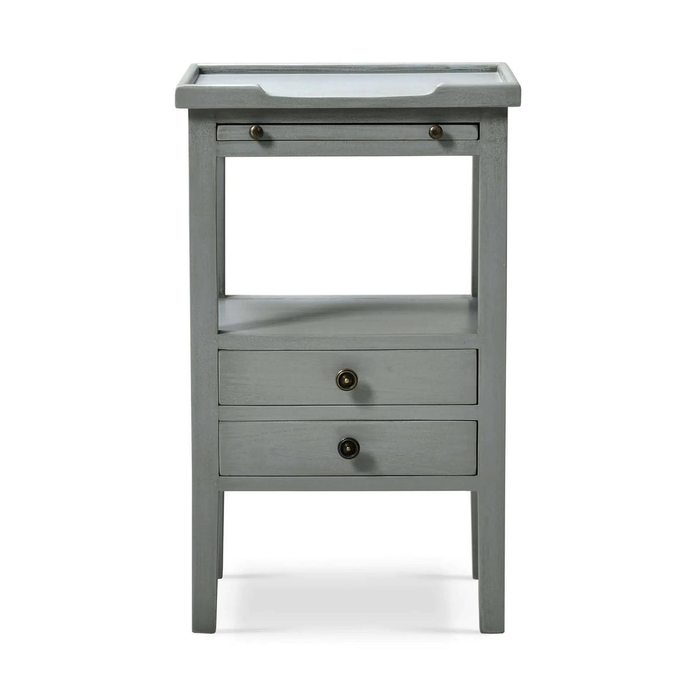Eton 2 Drawer Side Table w/ Pull Out Shelf In Grey Charleston-Blue Hand Home
