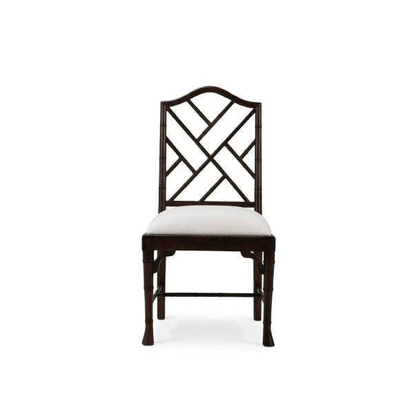 Martinique Bamboo Dining Chair in Walnut w/ Arctic White Performance Fabric-Blue Hand Home