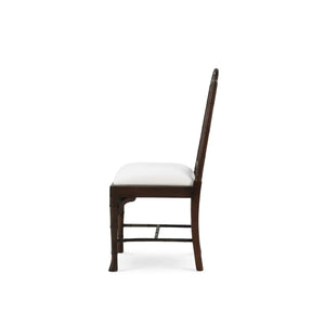 Martinique Bamboo Dining Chair in Walnut w/ Arctic White Performance Fabric-Blue Hand Home