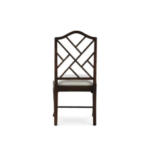 Martinique Bamboo Dining Chair in Walnut w/ Arctic White Performance Fabric-Blue Hand Home