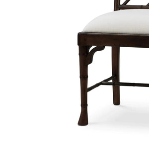 Martinique Bamboo Dining Chair in Walnut w/ Arctic White Performance Fabric-Blue Hand Home