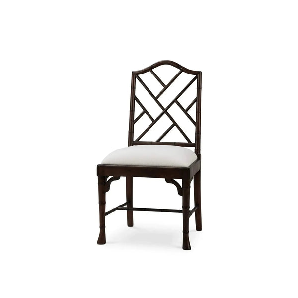 Martinique Bamboo Dining Chair in Walnut w/ Arctic White Performance Fabric-Blue Hand Home