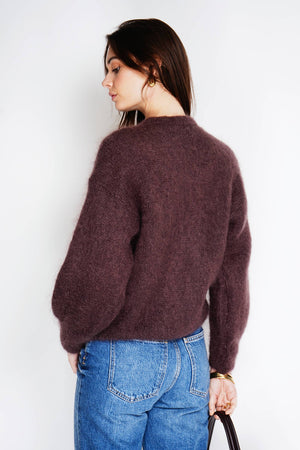 Cropped cardigan in 80% kid mohair-Blue Hand Home