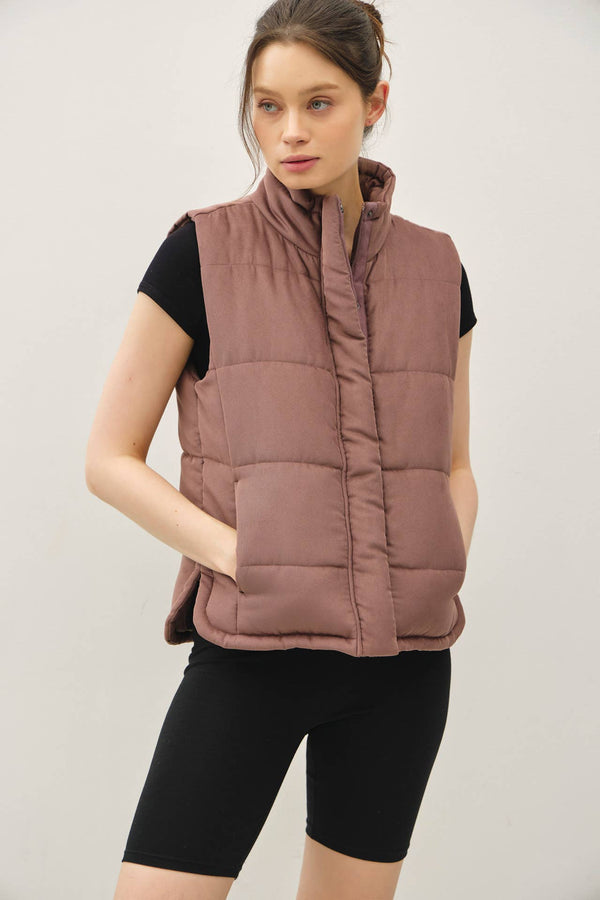 NEW COLOR-SUEDE LIKE PUFFER VEST-Blue Hand Home