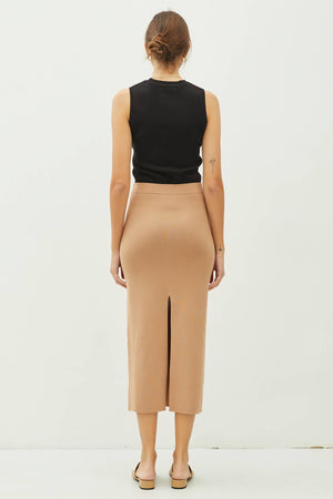 KNITTED HIGH RISE MIDI SKIRT-Blue Hand Home