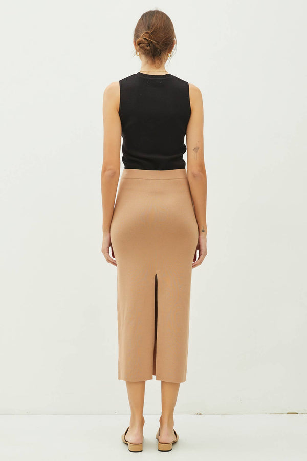 KNITTED HIGH RISE MIDI SKIRT-Blue Hand Home