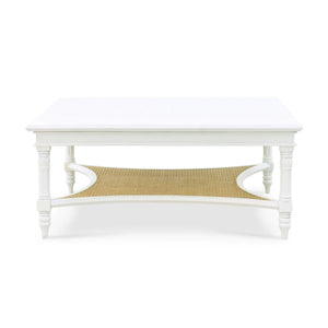 Montego Square Coffee Table In Architectural White w/ Rattan Natural-Blue Hand Home