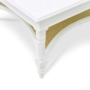 Montego Square Coffee Table In Architectural White w/ Rattan Natural-Blue Hand Home