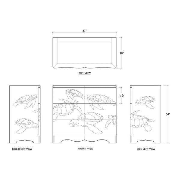 Chelonian Turtle 3 Drawer Chest-Blue Hand Home