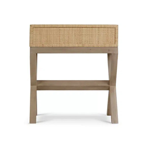 Renoir Bedside Wrapped in Natural Rattan w/ Sandbar Legs-Blue Hand Home
