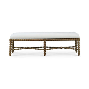 Cholet Bench Medium In Straw Wash w/ Arctic White Performance Fabric-Blue Hand Home