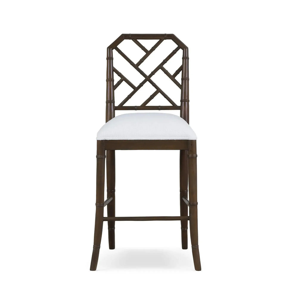 Martinique Counter Stool in Walnut w/ Arctic White Performance Fabric-Blue Hand Home