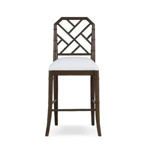 Martinique Counter Stool in Walnut w/ Arctic White Performance Fabric-Blue Hand Home