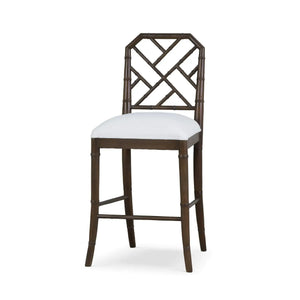 Martinique Counter Stool in Walnut w/ Arctic White Performance Fabric-Blue Hand Home