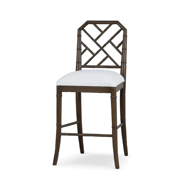 Martinique Counter Stool in Walnut w/ Arctic White Performance Fabric-Blue Hand Home