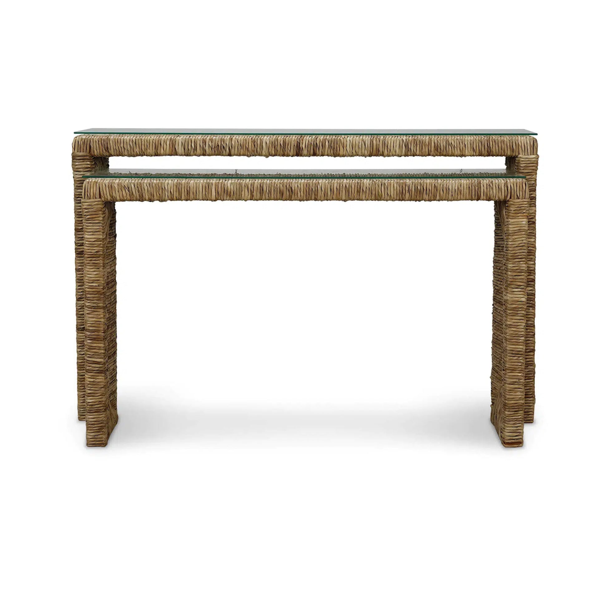 Tuscan Rush Nesting Console w/ Tempered Glass-Blue Hand Home