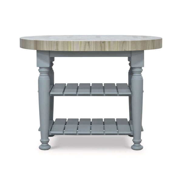 Farmhouse Butcher Block Kitchen Island In Pale Blue-Blue Hand Home