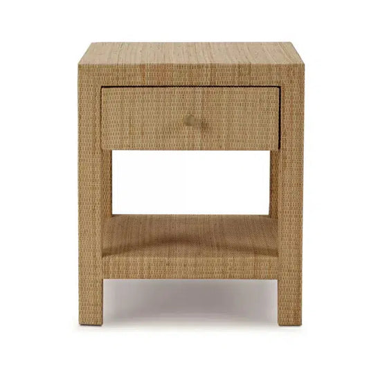 Kagu 1 Drawer Nightstand Wrapped in Natural Rattan-Blue Hand Home