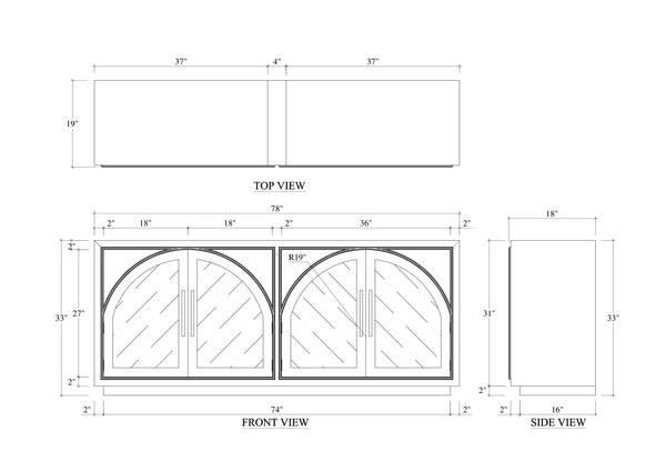 Vannes 4 Door Sideboard w/ Glass Shelves-Blue Hand Home