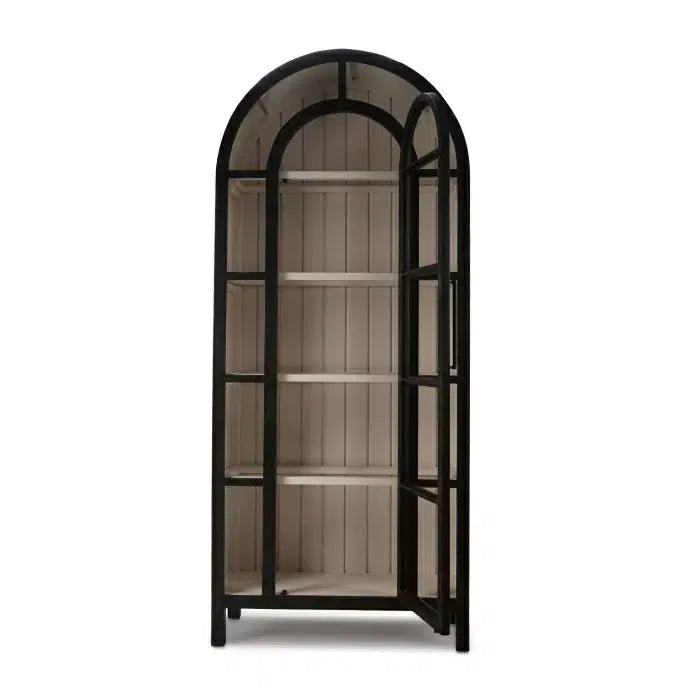 Vannes Display Cabinet w/ Glass Shelves in Vintage Black w/ Putty Interior-Blue Hand Home