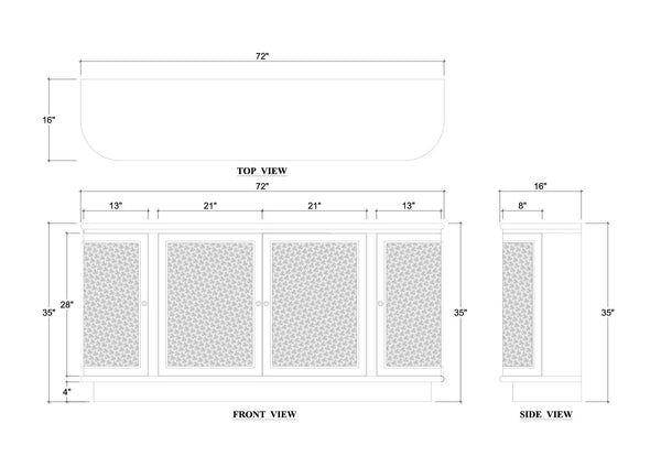Dakota Oval 4 Door Sideboard w/ Rattan Panels-Blue Hand Home