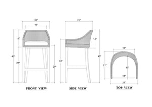 Savanah Barstool In Rattan Glaze w/ Arctic White Performance Seat Cushion-Blue Hand Home