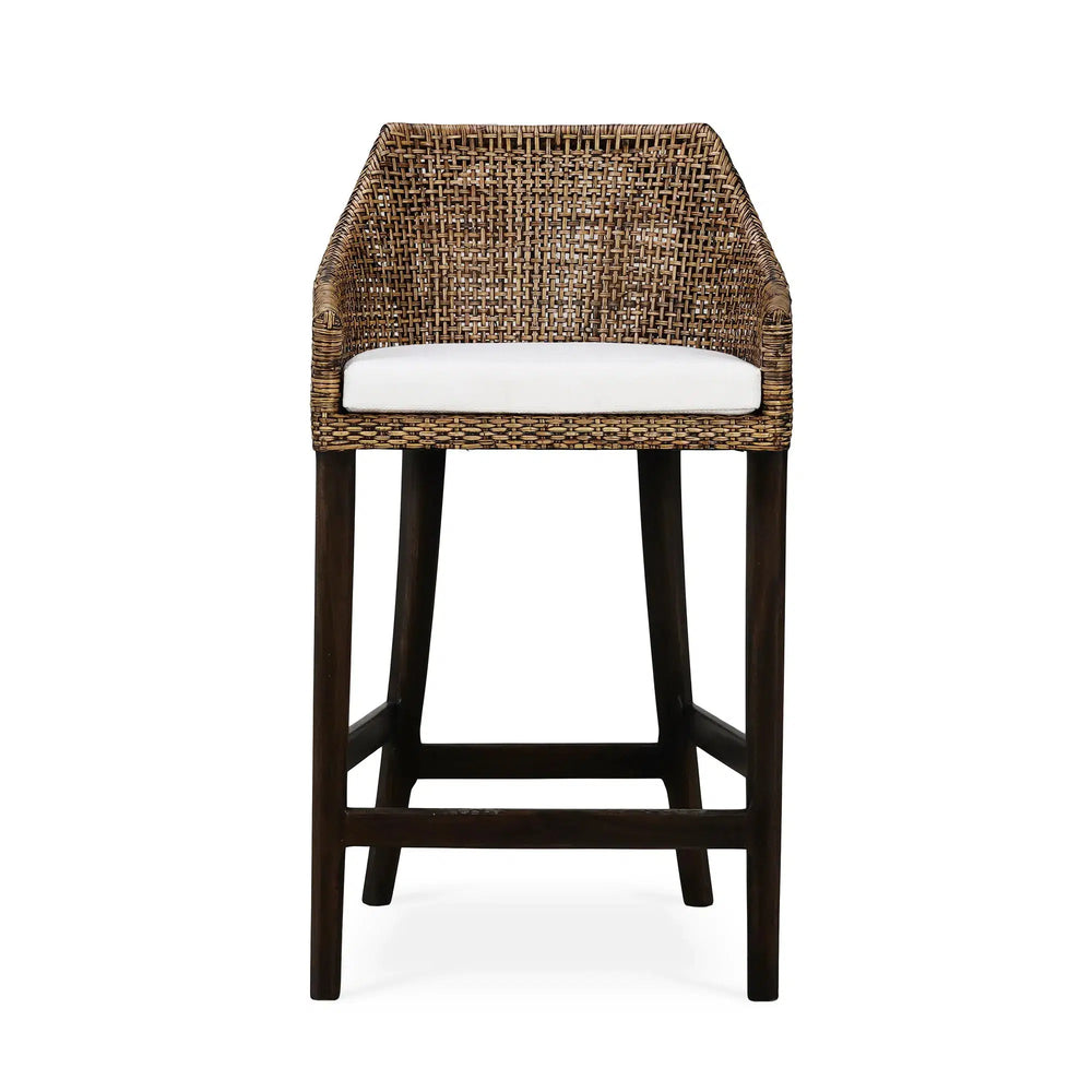 Savanah Rattan Barstool w/ Seat Cushion-Blue Hand Home