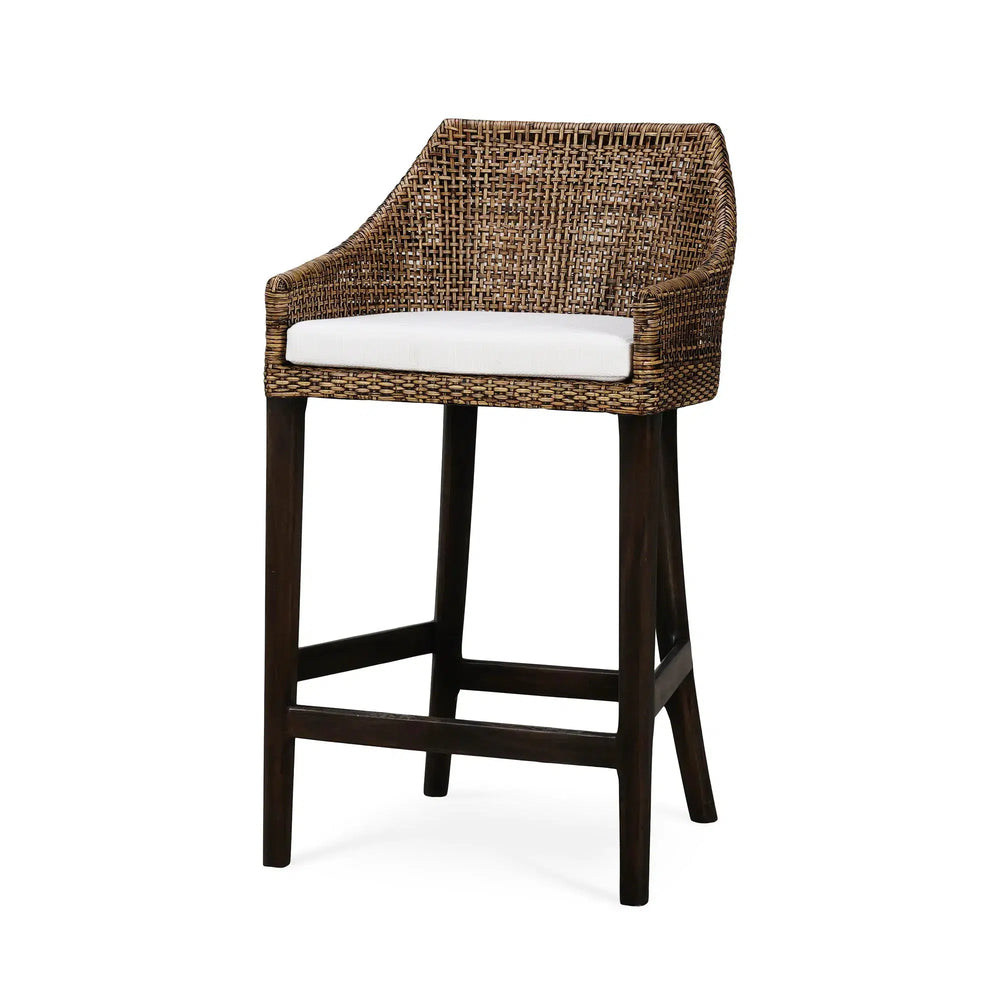 Savanah Rattan Barstool w/ Seat Cushion-Blue Hand Home