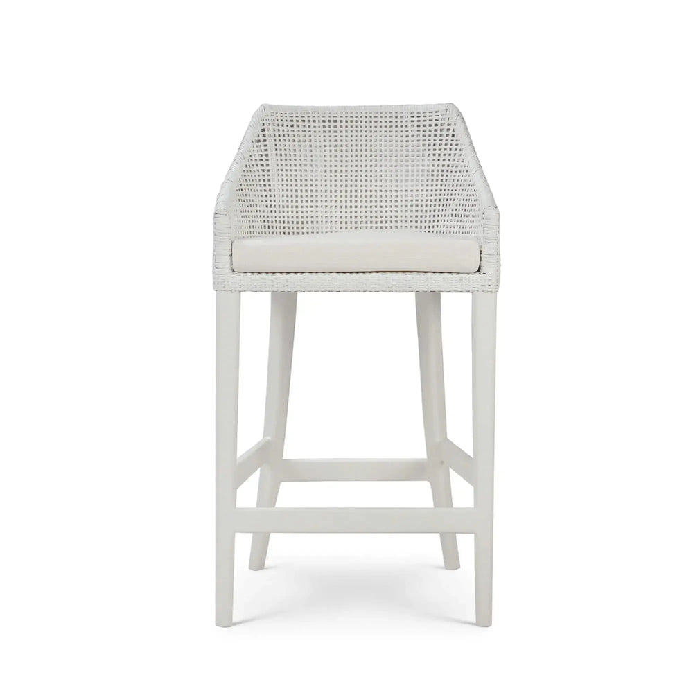Savanah Counter Stool In True White Rattan & Legs W/ Arctic White Seat Cushion-Blue Hand Home