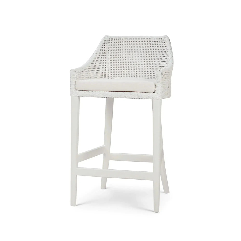 Savanah Counter Stool In True White Rattan & Legs W/ Arctic White Seat Cushion-Blue Hand Home