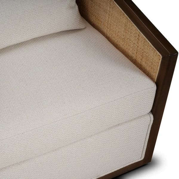 Willis Swivel Chair W/ Mahogany Frame In Straw Wash & Rattan Natural W/ Dinara Natural Performance Fabric-Blue Hand Home