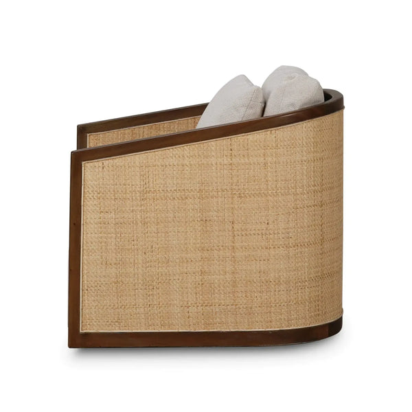 Willis Swivel Chair W/ Mahogany Frame In Straw Wash & Rattan Natural W/ Dinara Natural Performance Fabric-Blue Hand Home