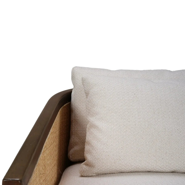 Willis Swivel Chair W/ Mahogany Frame In Straw Wash & Rattan Natural W/ Dinara Natural Performance Fabric-Blue Hand Home