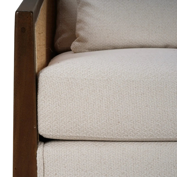 Willis Swivel Chair W/ Mahogany Frame In Straw Wash & Rattan Natural W/ Dinara Natural Performance Fabric-Blue Hand Home