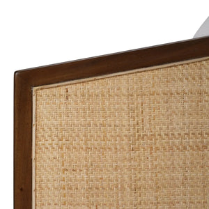 Willis Swivel Chair W/ Mahogany Frame In Straw Wash & Rattan Natural W/ Dinara Natural Performance Fabric-Blue Hand Home