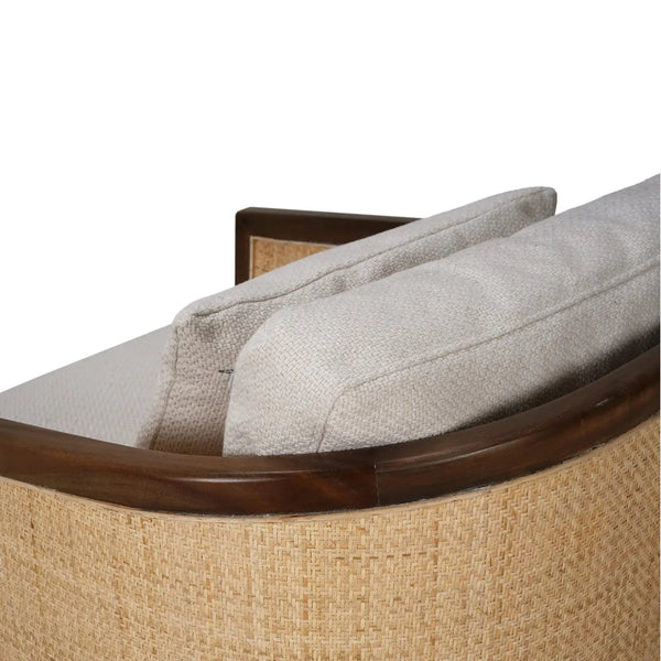 Willis Swivel Chair W/ Mahogany Frame In Straw Wash & Rattan Natural W/ Dinara Natural Performance Fabric-Blue Hand Home