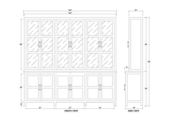 Madrone 12 Door Display Cabinet w/ Glass Shelves and LED Lights-Blue Hand Home