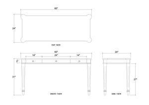 Kelly 3 Drawer Desk In True White-Blue Hand Home